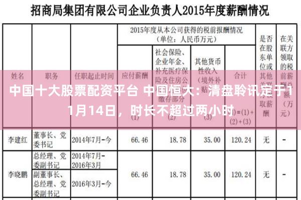 中国十大股票配资平台 中国恒大：清盘聆讯定于11月14日，时长不超过两小时