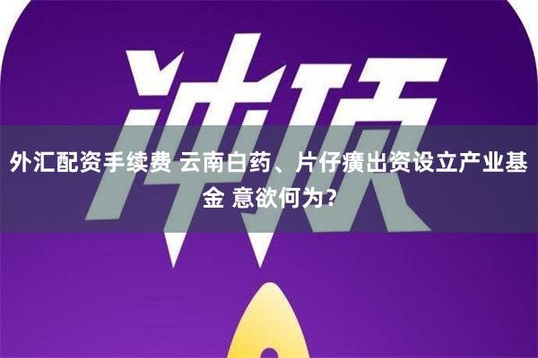 外汇配资手续费 云南白药、片仔癀出资设立产业基金 意欲何为？